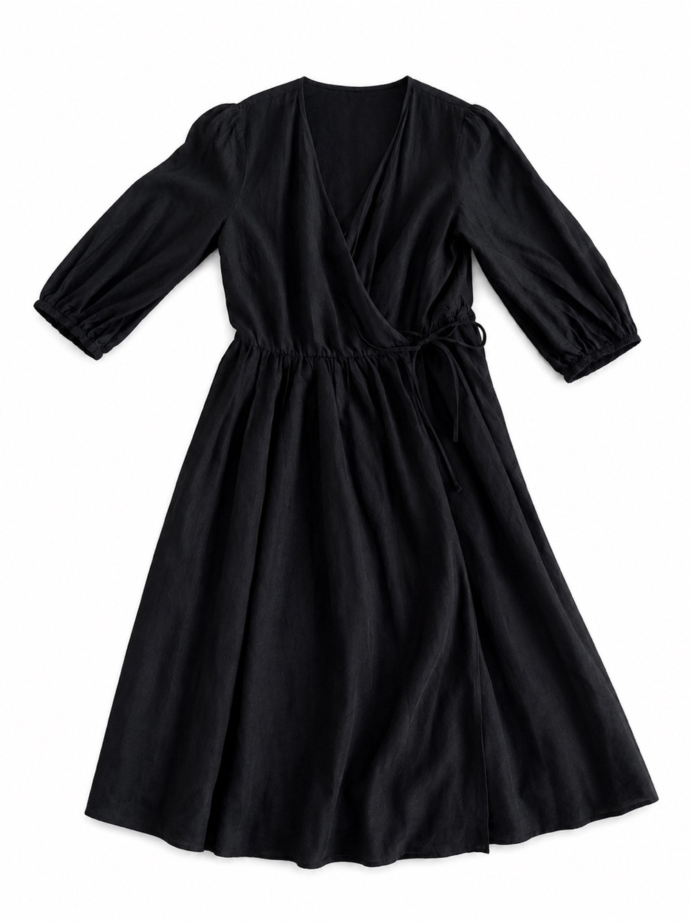 &Other Stories Classic Black Wrap Midi Dress with a slip